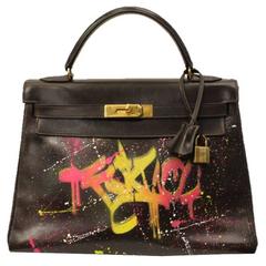 Vintage Customized Kelly 32 bag by the french artist David David