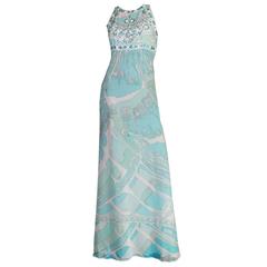 Stunning Emilio Pucci Seafoam Embroidered Crystal Sequin Silk Chiffon Gown Dress 5