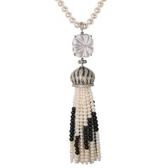 Rock Crystal Onyx Faux Diamond Pearl Tassel Necklace 11