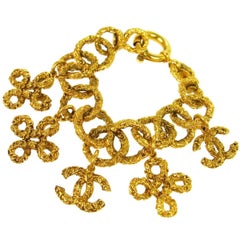 Chanel Vintage Gold Textured Charm Bracelet