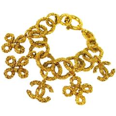 Chanel Vintage Rare Gold Textured Charm Bracelet 12