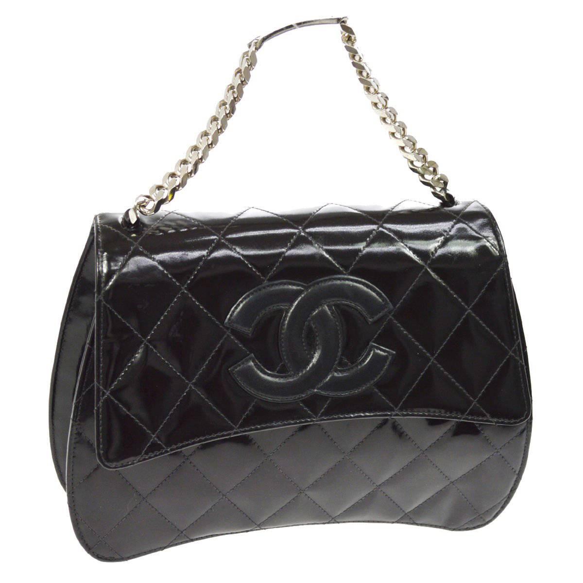 Chanel Black Silver ID Top Handle Satchel Evening Flap Bag