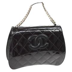 Vintage Chanel Black Silver ID Top Handle Satchel Evening Flap Bag