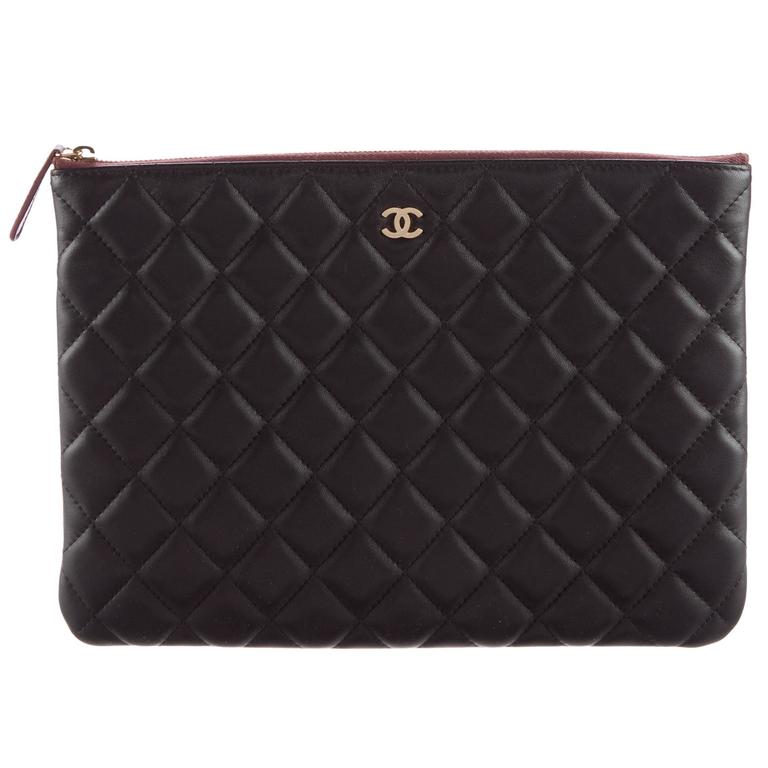 Chanel Black Caviar Leather LapTop iPad Pouch Carryall Storage Travel