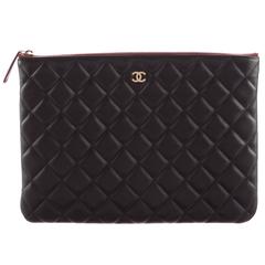 Chanel Black Caviar Leather LapTop iPad Pouch Carryall Storage Travel Clutch Bag