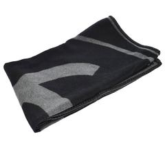 Chanel Black Gray Wool Decor Men's Women's Throw Blanket in Dust Bag Cover