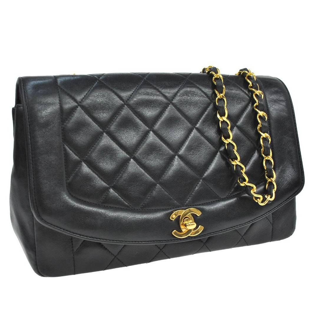Chanel Black Lambskin Evening Flap Shoulder Bag