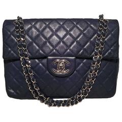 Chanel Navy Blue Caviar Leather Maxi Classic Flap 