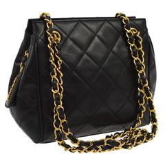 Chanel Black Lambskin Leather Top Handle Evening Shoulder Party Bag