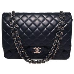 Chanel Navy Blue Quilted Lambskin Leather 2.55 Maxi Double Flap Classic