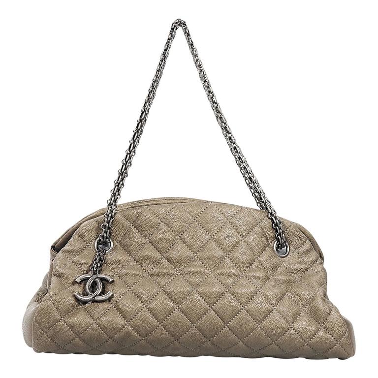 USED Chanel Black Patent Quilted Medium Just Mademoiselle Bowling Bag  AUTHENTIC