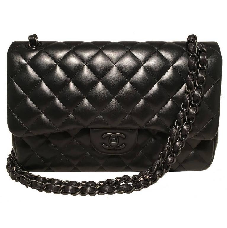 RARE Chanel So Black 2.55 Lambskin Jumbo Double Flap Classic Shoulder Bag  For Sale at 1stDibs