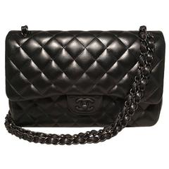 SELTENE Chanel So Black 2.55 Lammfell Jumbo Klassische Umhängetasche mit doppelter Klappe