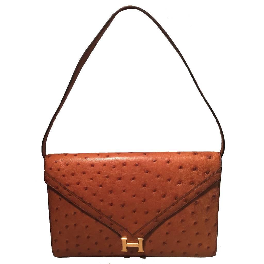 Hermes Vintage Tan Ostrich Leather Shoulder Bag