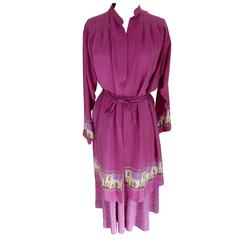 Ensemble robe et jupe en soie 100 % rose Marina Ferrari des années 1970, taille 42