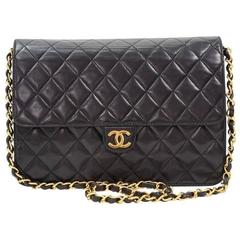 Chanel Vintage Black Lambskin 2 in 1 Evening Clutch Flap Shoulder Bag