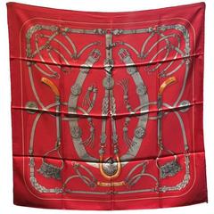 Hermes Vintage Red Gaucho Silk Scarf c1970s