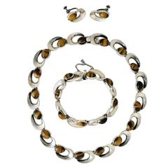 Retro Antonio Pineda Tiger Eye Sterling Silver Parure