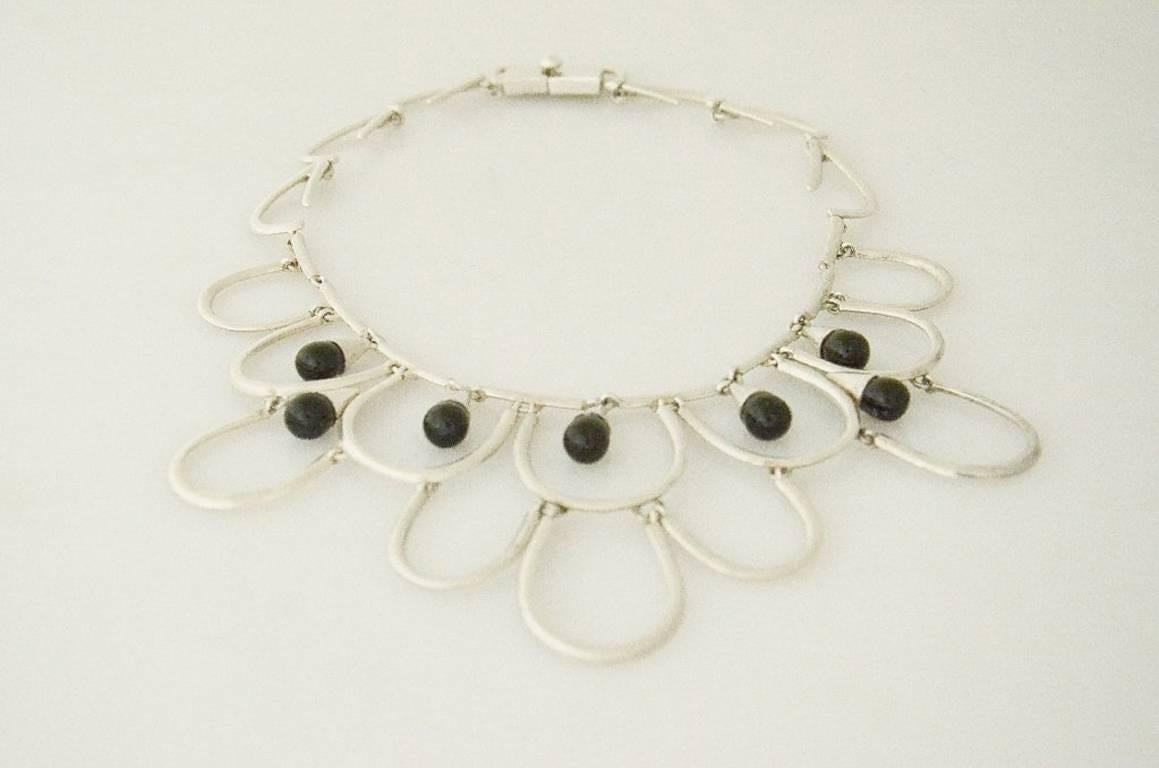 Antonio Pineda Onyx Sterling Silver Necklace 1960 For Sale 1