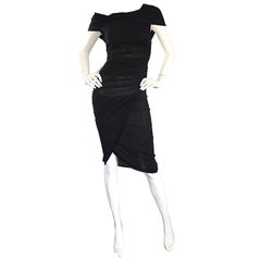 1990er Celine Sexy Schwarzes schulterfreies, halbtransparentes, asymmetrisches Bodycon-Kleid