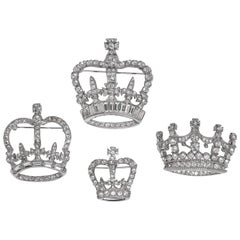 Vintage Mint Collection Of Queen's Coronation Swarovski Rhinestone Crown Pins