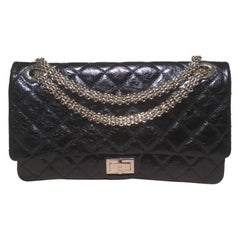 Chanel Blue Metallic Quilted Distressed Leather 2.55 Double Flap Reissue Classic 12