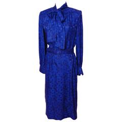 Adele Simpson Purple Silk Dress with Pussy Bow Collar Silk Floral Print Sz L 80s 3