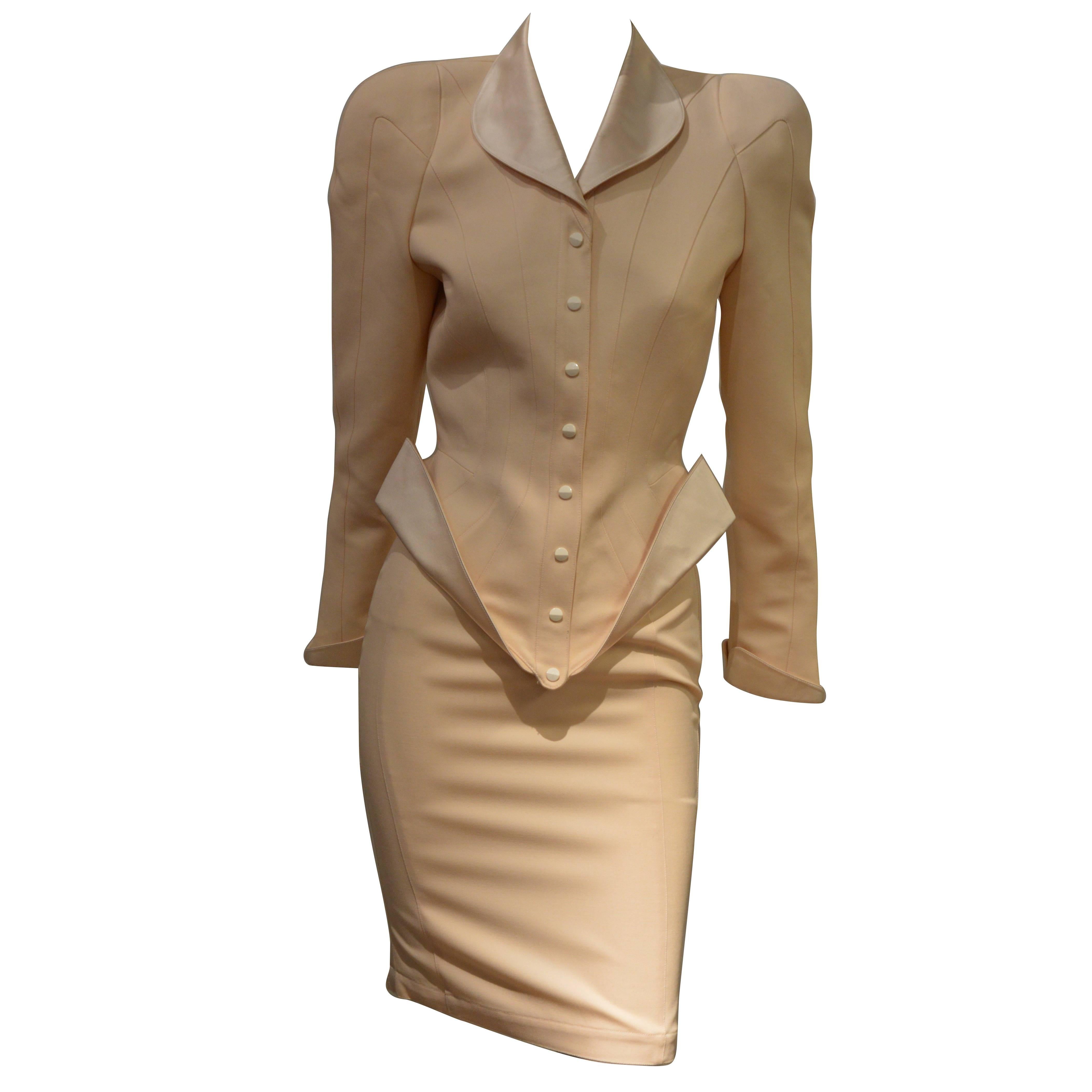 Rare Sophisticated Early 1990s Thierry Mugler TwoPieces Tuxedo Skirt Suit For Sale