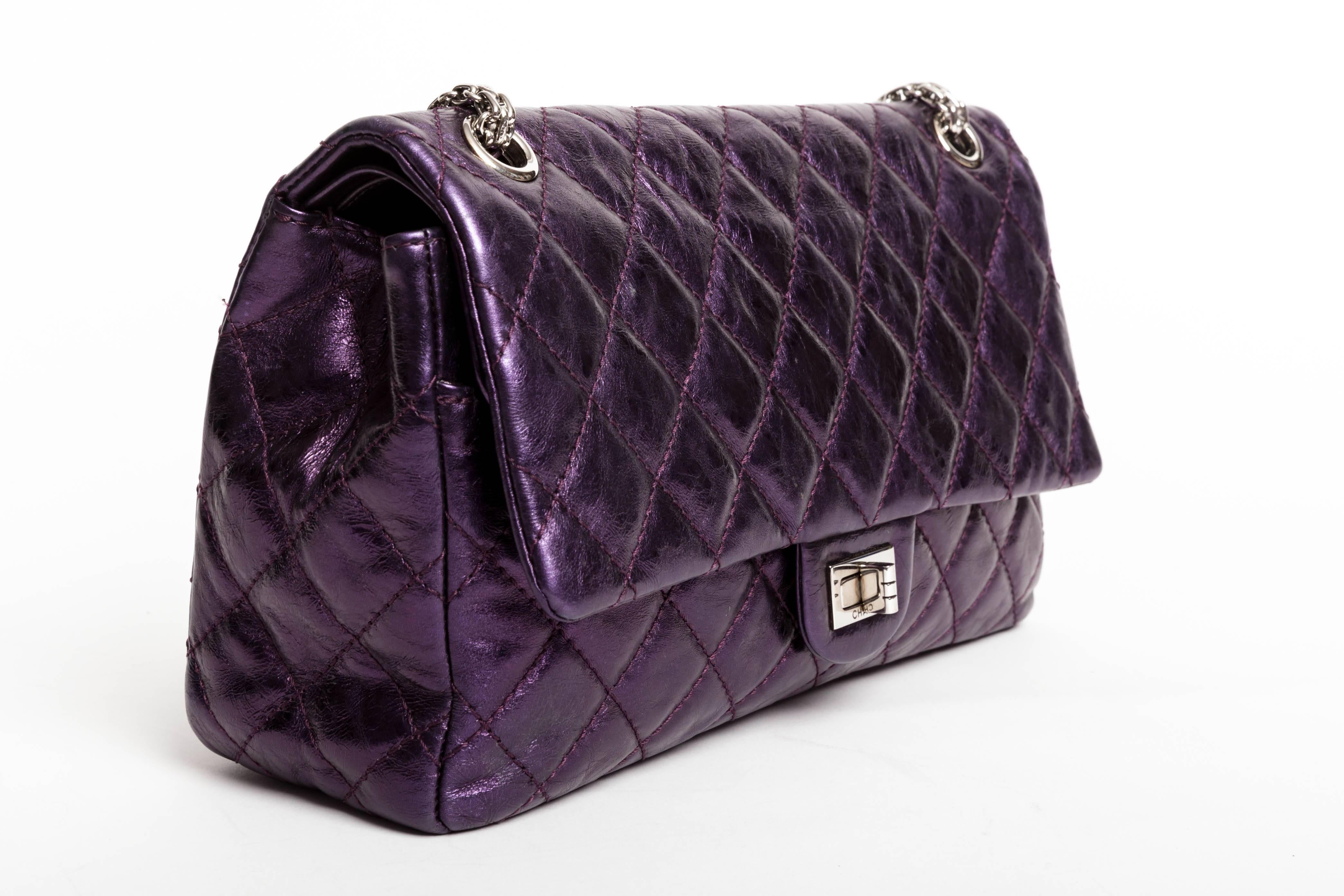 Chanel Purple Metallic Reissue 225 Double Flap with Silver Hardware 4