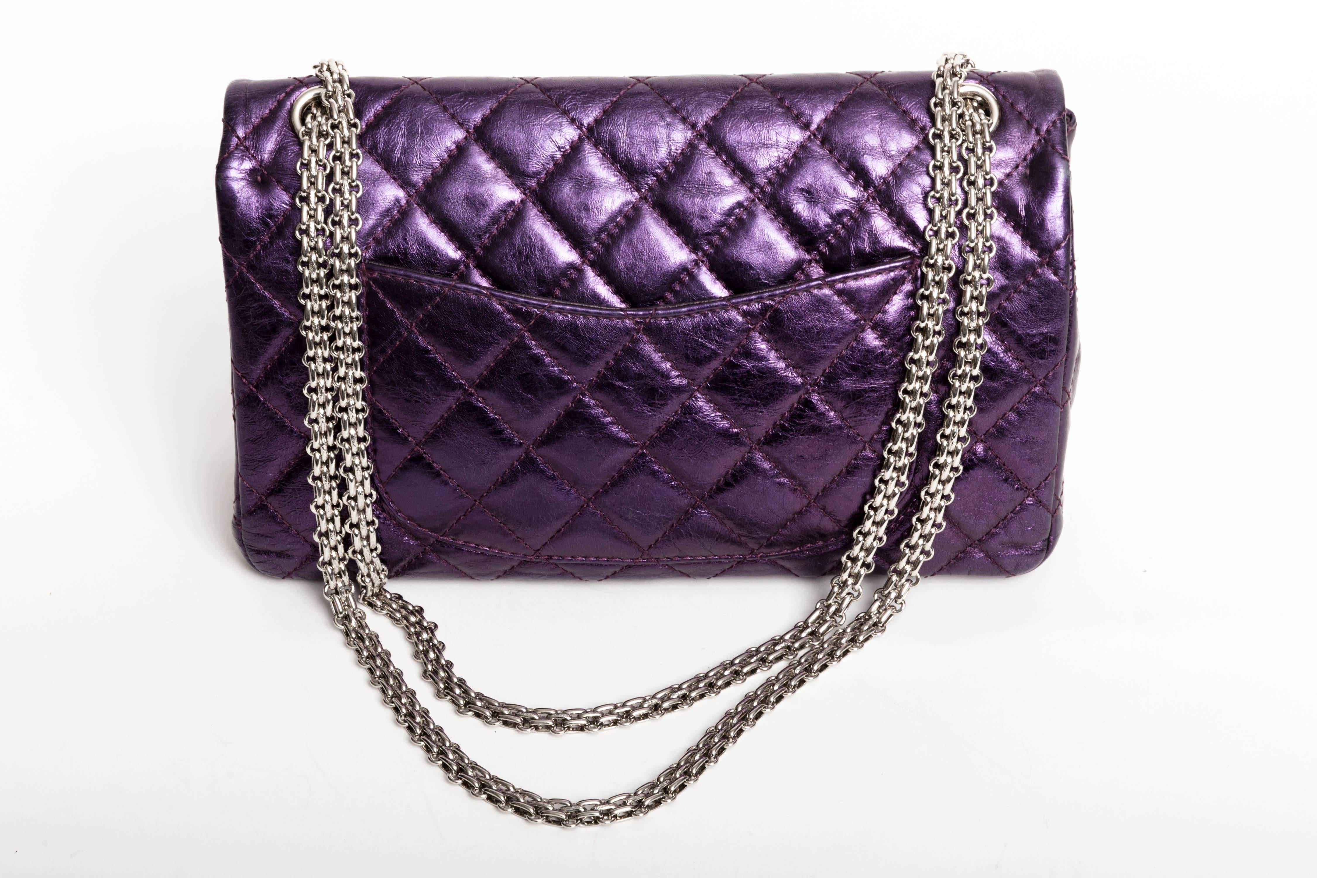 Chanel Purple Metallic Reissue 225 Double Flap with Silver Hardware 5