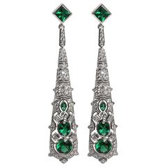 Faux Diamond Emerald Art Deco Revival Earrings 4