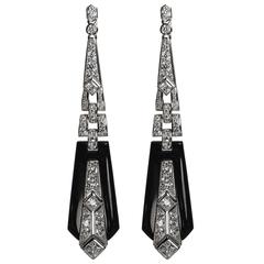 Faux Diamond Onyx Art Deco Revival Earrings