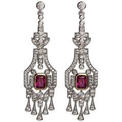 Faux Diamond Ruby Art Deco Revival Earrings 3