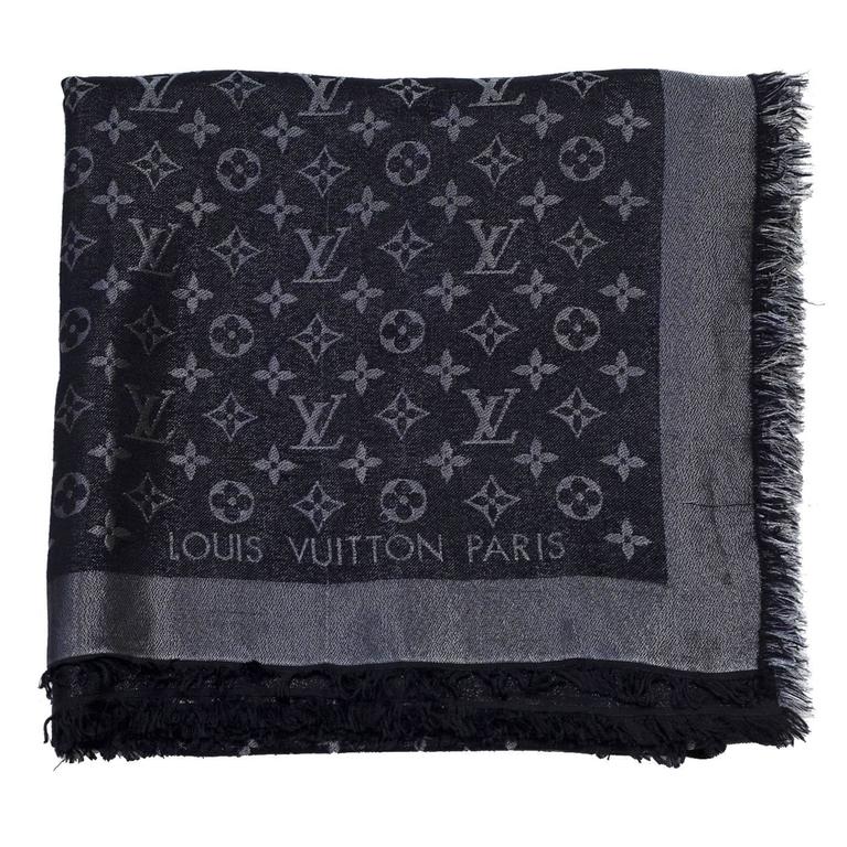 Louis Vuitton Black and Silver Lurex Monogram Shine Shawl Scarf For Sale at 1stdibs