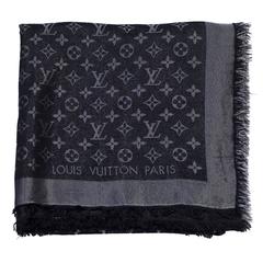 Louis Vuitton Black & Silver Lurex Monogram Shine Shawl Scarf