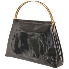 Spring!  Black Patent Leather Kelly Style bag.  Rare form.