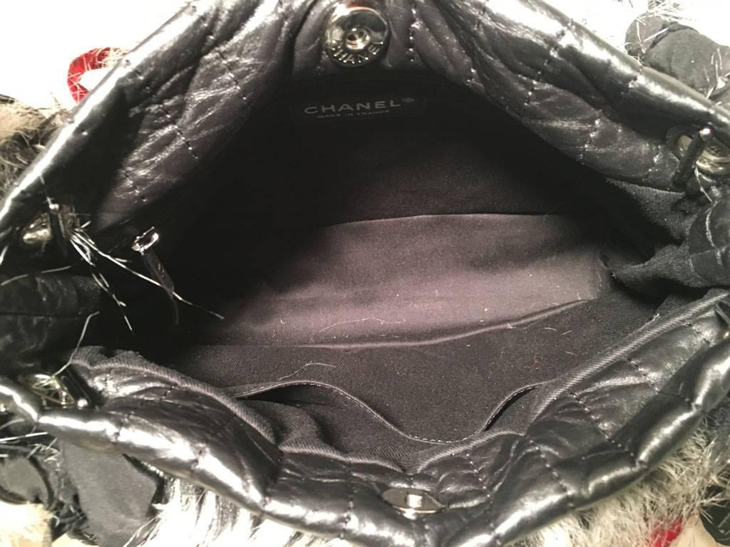 Chanel Grey Black and White Tweed Fur and Ribbon Handbag  1