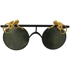 Seltene Vintage Mercura Unisex Flying Monkeys Schwarz und Gold 1990er Runde Sonnenbrille