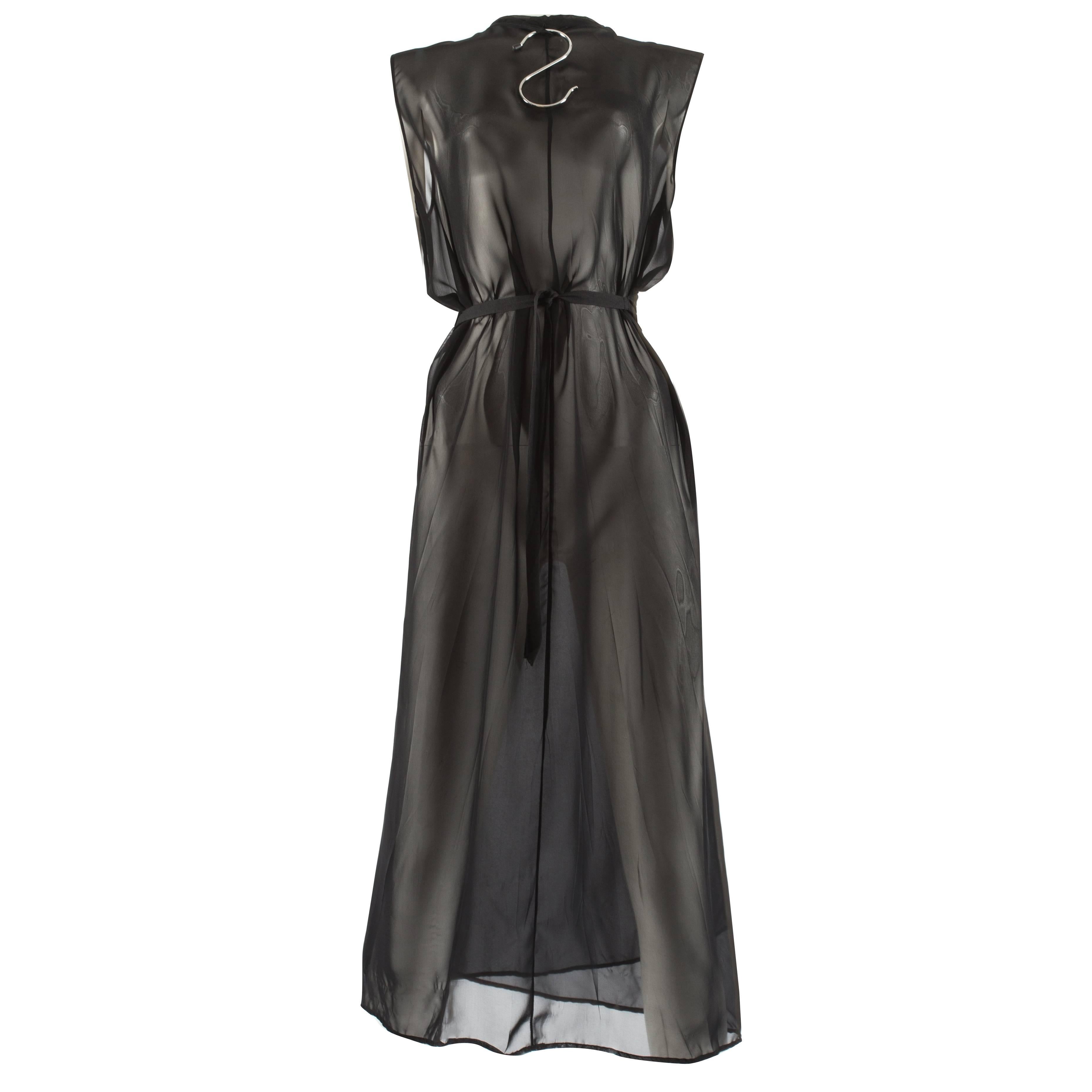 Martin Margiela black silk chiffon evening wrap dress with metal s-hook, ss 1999 For Sale