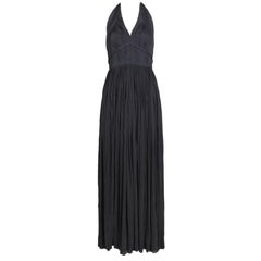 1981 Madame Gres Haute Couture Black Pleated Drapé Halter Gown W/Shawl & Slip