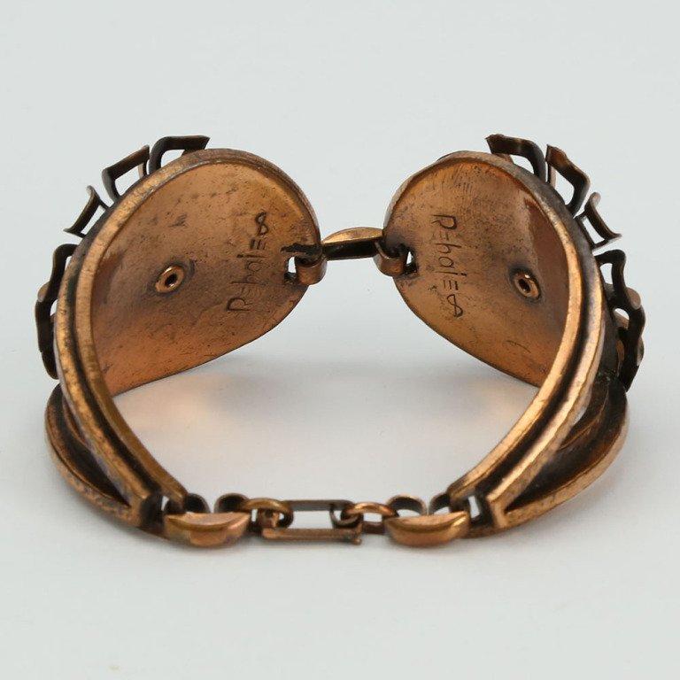  Modernist signed Rebajes Copper Flower Bracelet In Excellent Condition For Sale In Montreal, QC