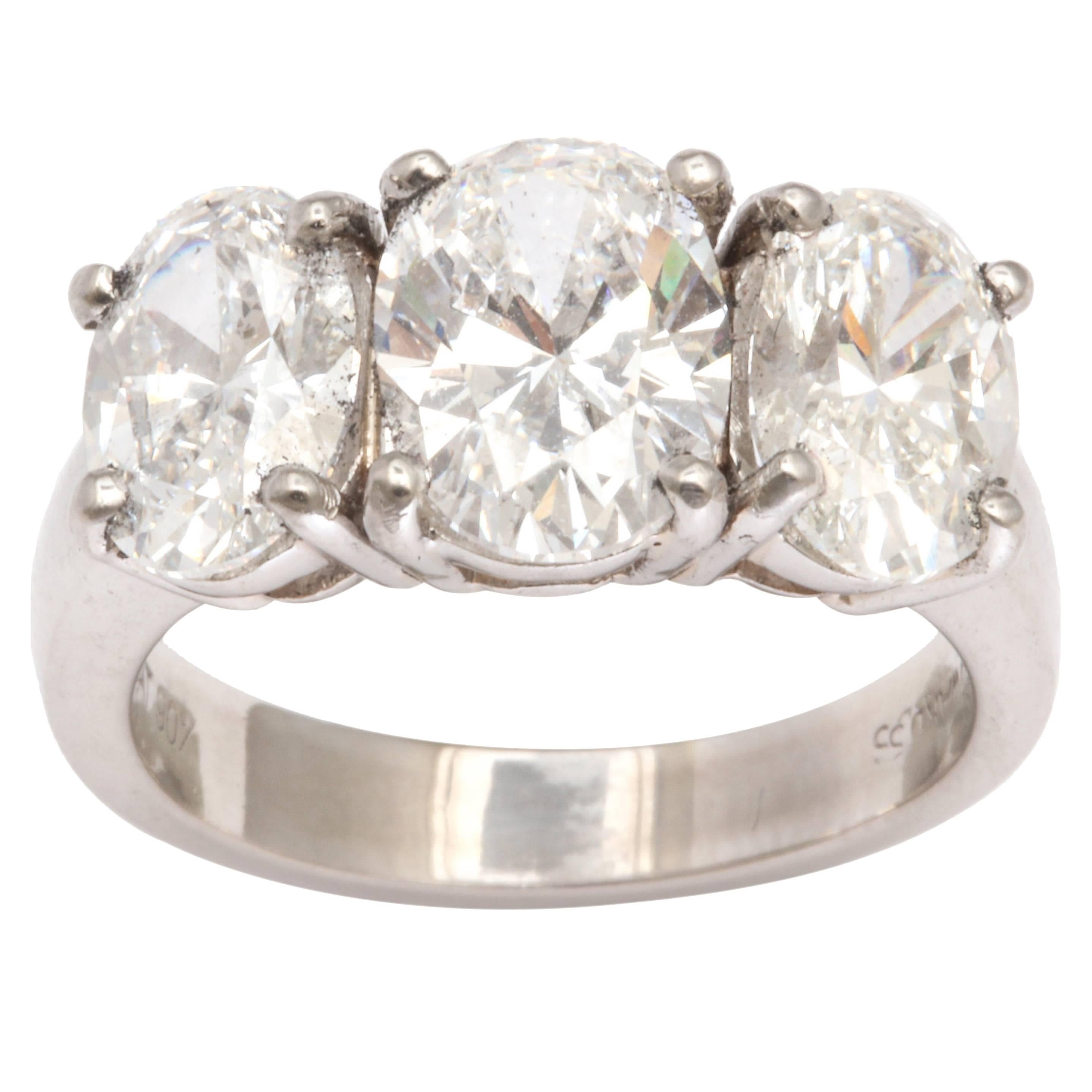  Classic Vintage Three Stone Platinum Diamond Ring 
