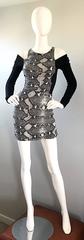 1990s PIERRE BALMAIN Black and White Snakeskin Cold Shoulder Sexy Dress
