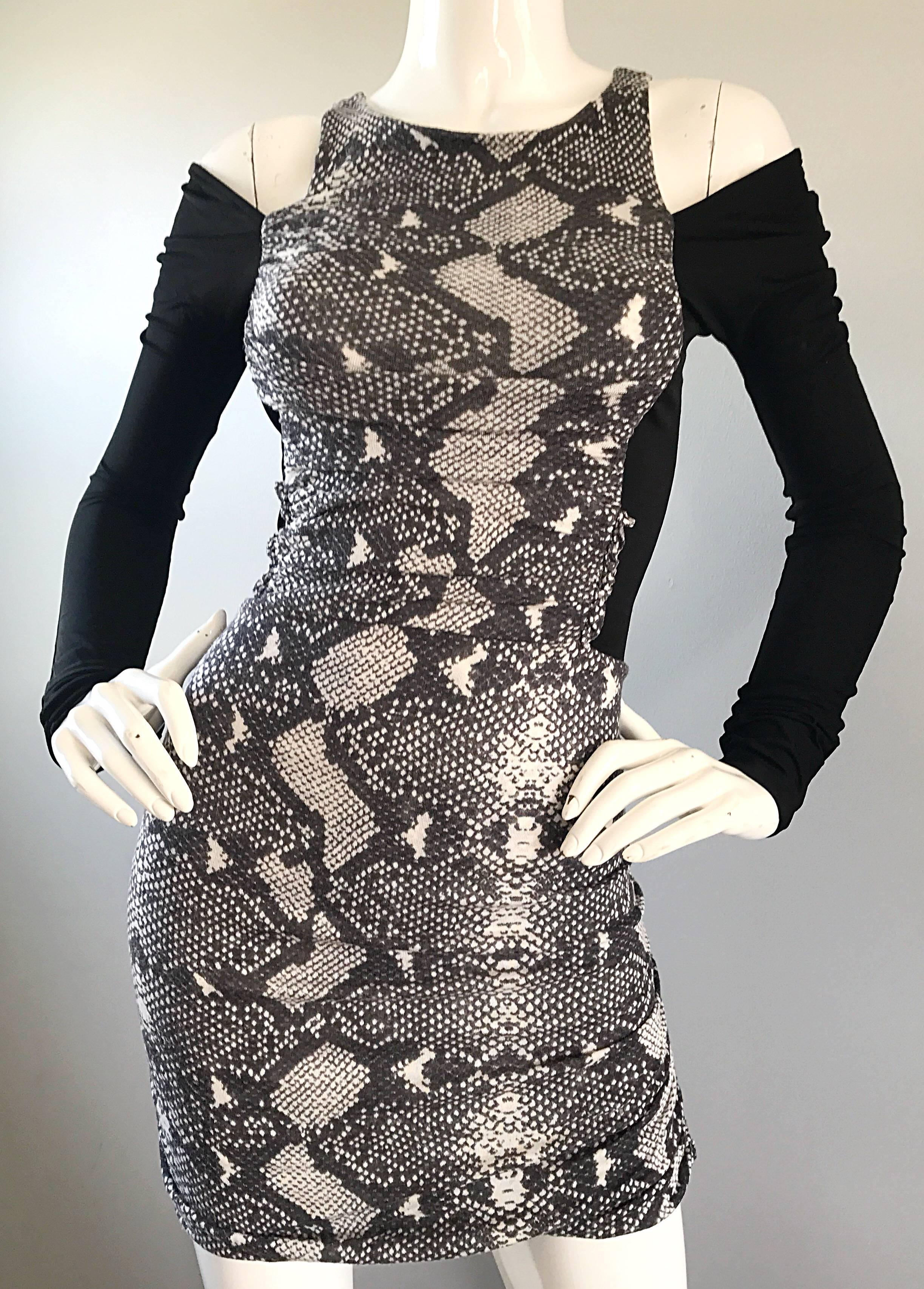 Women's 1990s PIERRE BALMAIN Black and White Snakeskin Cold Shoulder Sexy Dress For Sale
