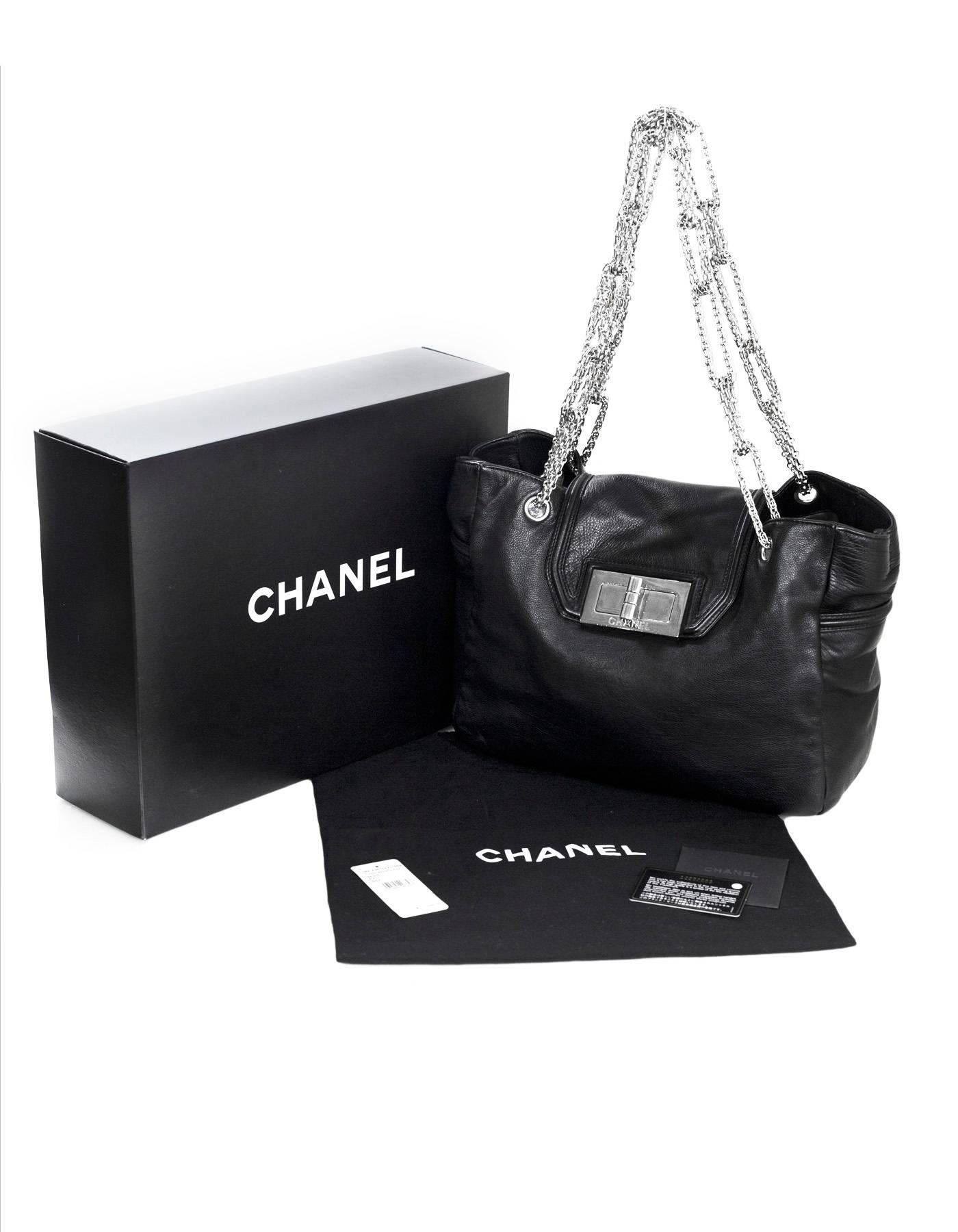 Chanel Black Leather 2.55 Reissue Lock Tote w/ Heavy Chain Straps rt. $3, 995 5