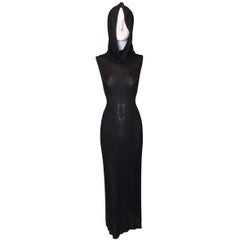 Vintage S/S 1996 Dolce & Gabbana Runway Black Sheer Hooded Dress