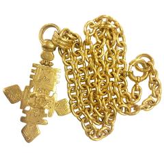 Vintage CHANEL long chain necklace with large cross pendant top and CC mark. 8