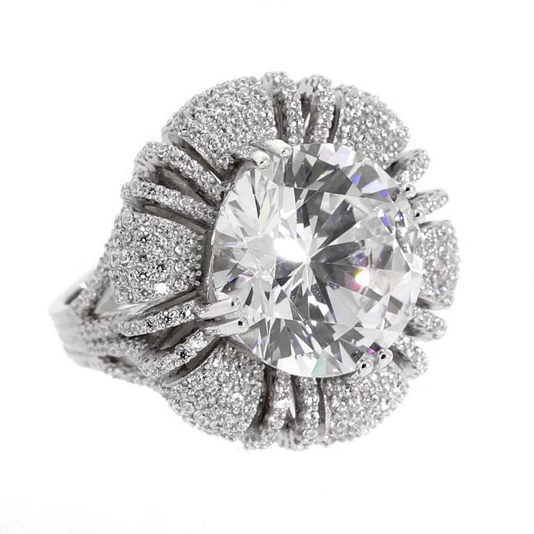 For Day And Night 15 Carat Round Cubic Zirconia Pave Faux Diamond Ring