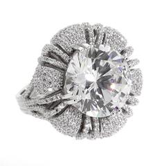 15 Carat Round Cubic Zirconia Nestled On A Cushion Of Pave Faux Diamonds Ring 12