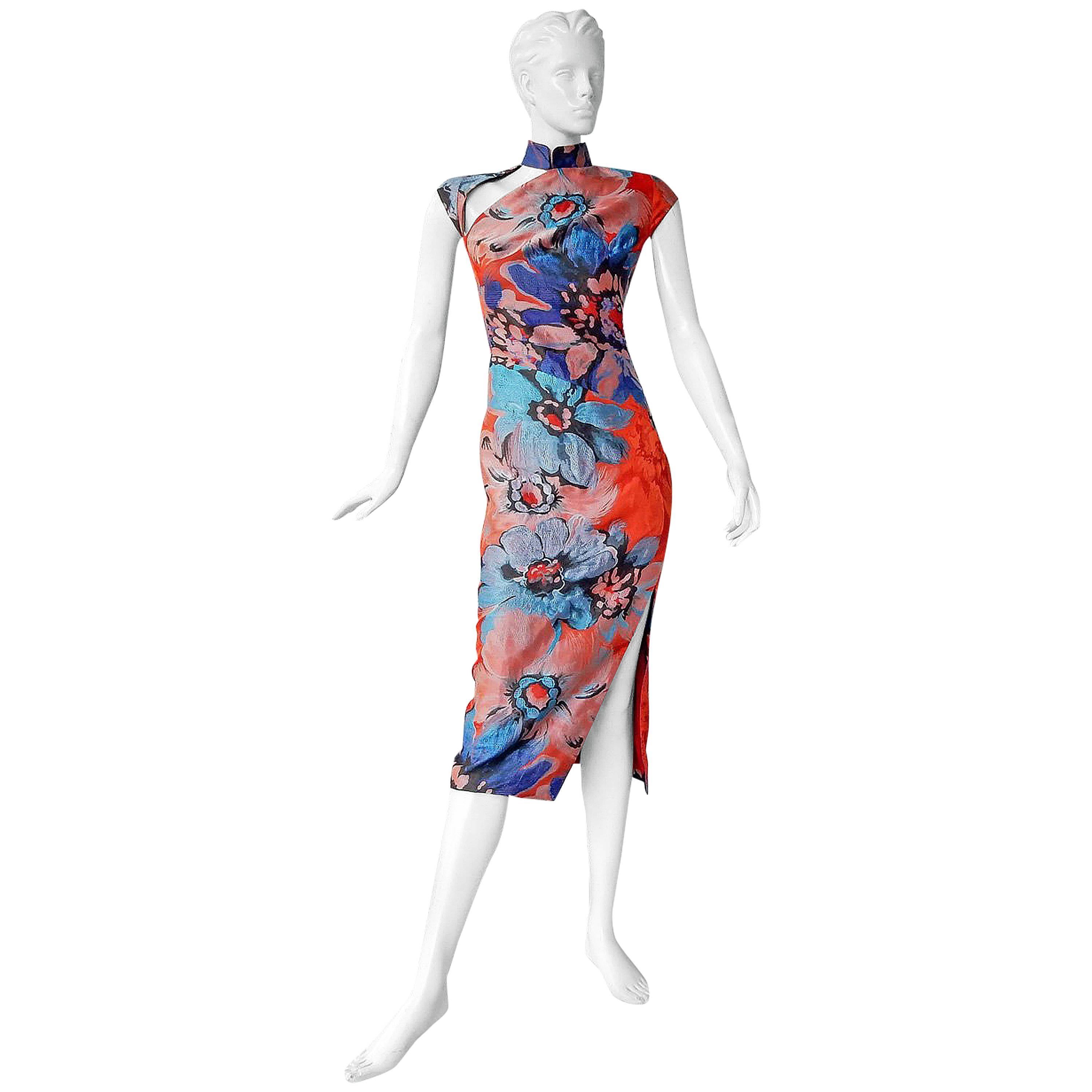 Antonio Berardi Runway Silk Jacquard Floral Cheonsang Stunning Sexy Dress   For Sale
